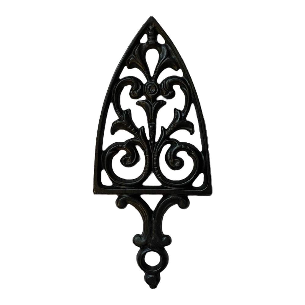 Vintage JZH Cast Iron Trivet Gothic Cathedral Footed 9x4 Black